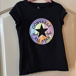 Converse Black T-Shirt with Rainbow Logo short sleeve Girls Medium M